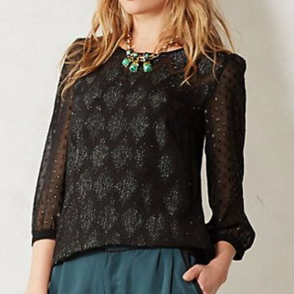 ANTHROPOLOGIE Trocadero Blouse Black Sheer